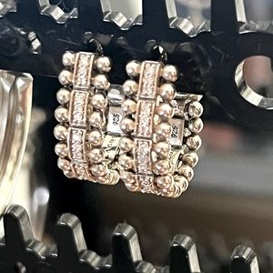 LAGOS Sterling Silver Caviar Spark Diamond Oval Hoop Earrings